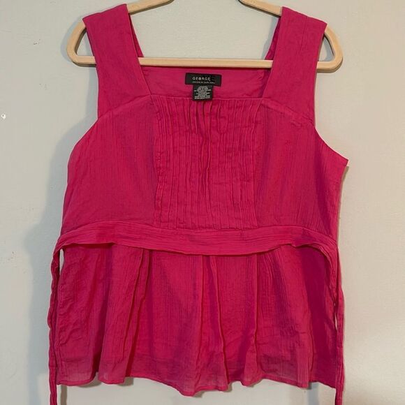 George Fuchsia Wish 100% Cotton Peplum Tank L - Picture 2 of 7